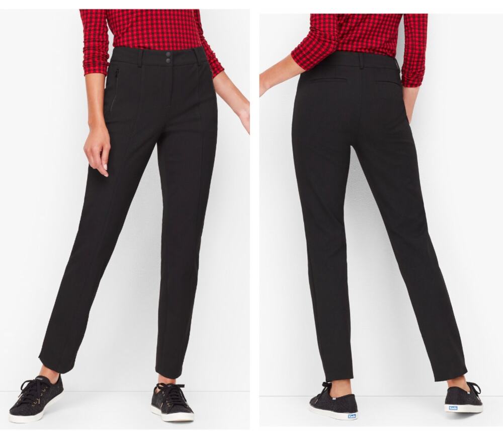 Talbots Black Stretch Twill Straight Leg Pants Zip Pocket Trousers Slacks 8 M
